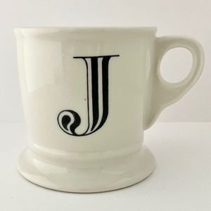 Anthropologie J Monogram Coffee Mug White & Black Coffee Ceramic Cup Letter J
